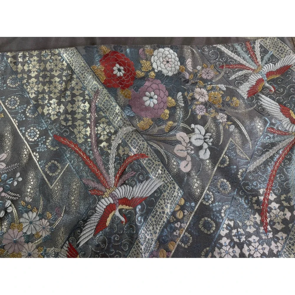 Gray Floral‎ Phoenix Bird Table Runner 58 in Asian Japanese Decor